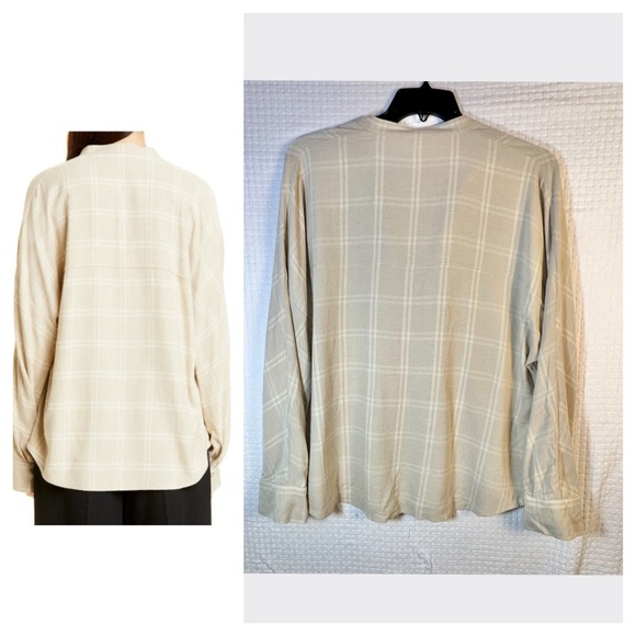 Vince Top Womens XL Tunic Blouse Classic Minimalist Basic Shadow Plaid Popover - Picture 2 of 11